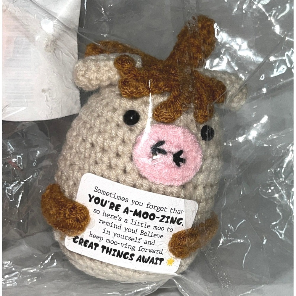 Positive Moo Handmade Crochet Highland Cow Plush‎ Encouragement Stuffed Animal